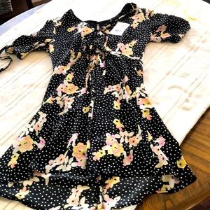 TOPSHOP , black, floral-pika dot, cocktail dress